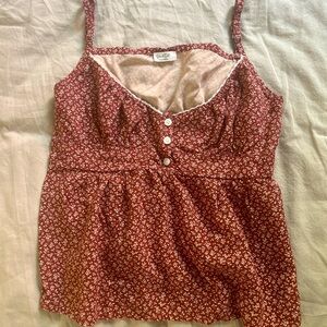 John Galt Red Floral Woven Tank Top